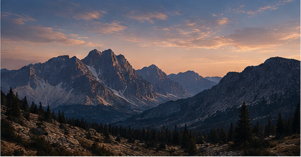 Mountain landscape at sunset